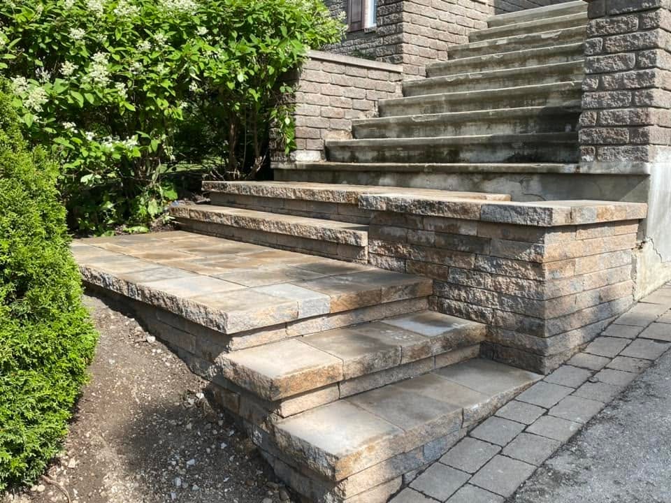 Stone steps and retaining wall rebuilt
